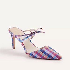 New NWT Ann Taylor Marialena Madras Plaid Mule Bow Heeled Slide Mules 6.5M